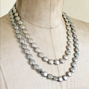 Art Deco Nouveau Vintage Genuine Silver Gray Coin Pearl Double Strand Necklace